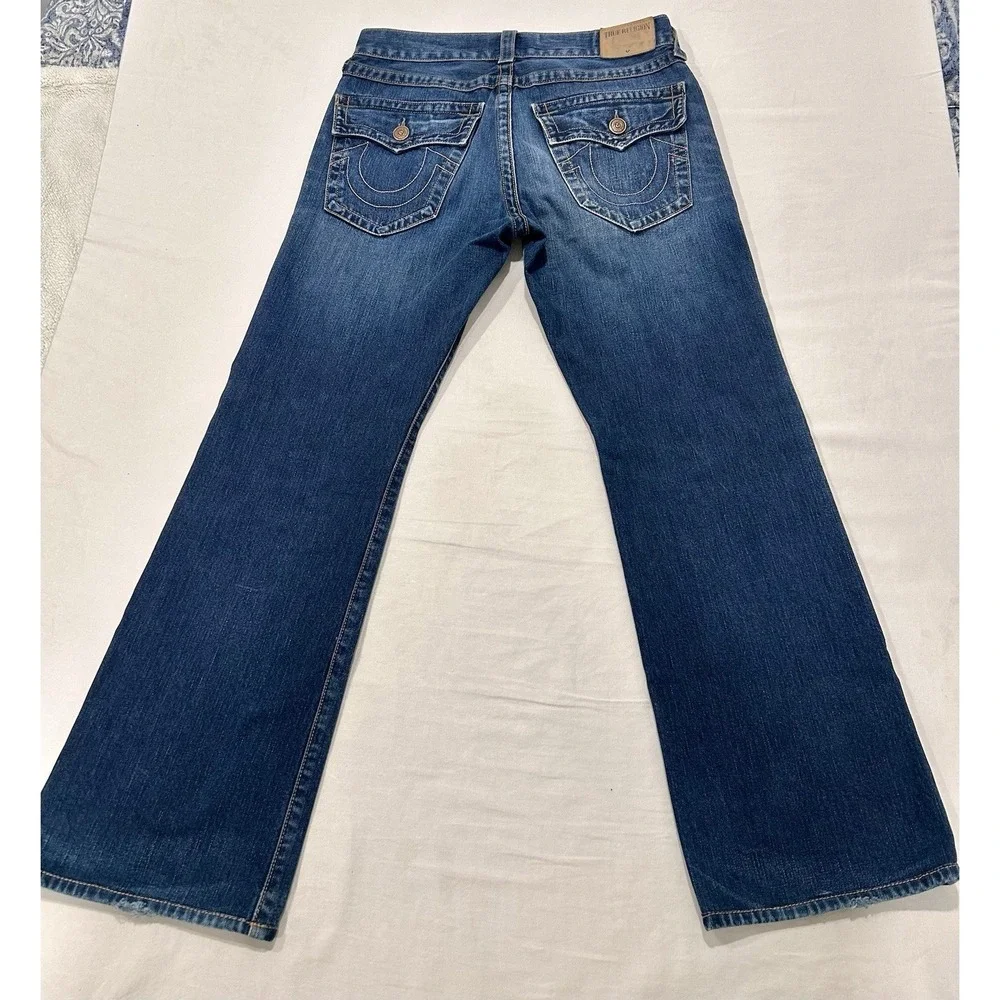 True Religion Billy Relaxed Bootcut Jeans Sz 30 x 30 Blue Dark Wash Flap Pockets
